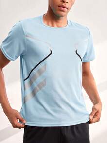 Driftmere 2pcs/Set Men's Summer Short Sleeve Outfit, Casual Sports Round Neck T-Shirt + Shorts Set Gym Running - Blue - View 5