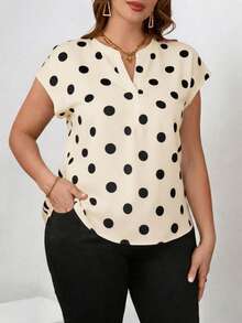 Chikora Plus Size Fashion Women's Geometric Print Short Sleeve Shirt - Apricot - View 3