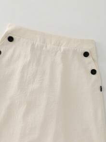 GlowEve Women's Solid Color High Waist Button Design Pocket Casual Skirt - Apricot - View 5