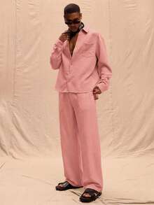 Musero Camisa de lino de manga larga y talla grande solo para primavera, verano, vacaciones y Pascua - Rosa vieja - Ver 4