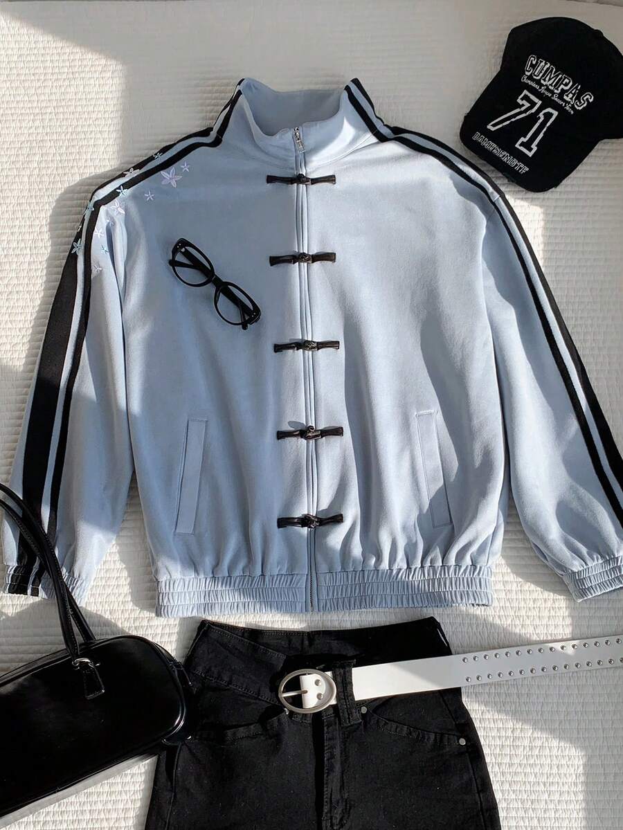 Comfortcana Women's Colorblock Button-Up Casual Versatile Everyday Jacket - Blue - View 1