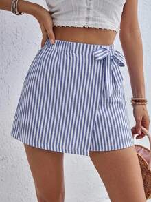 SHEIN Frenchy 女款休閒條紋裙褲，街頭風，適合日常通勤、約會、聚會、秋冬、派對、婚禮、海灘、畢業典禮、優雅、休閒、外出、Y2K、音樂節、假期、返校、海灘裝 - 彩色 - 查看 4