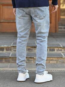 Devon Thys Men's Casual Slim Fit Pocket Jeans Streetwear Jeans - Light Wash - View 2