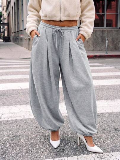 Avantive Women's Solid Color Drawstring Waist Pocket Loose Casual Lantern Sweatpants