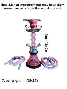 1pc Small 2 Hose Hookah Set – Glass Base Ceramic Bowl Shisha Pipe, Portable Outdoor Party Gift For Friends - Pink - View 6