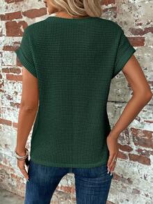 EMERY ROSE Women's Summer Solid Color Round Neck Batwing Sleeve Casual T-Shirt - Dark Green - View 2