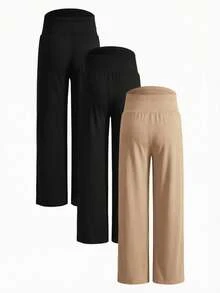 Modmama 3 piezas Pantalones largos plisados de cintura ajustable, versátiles y sencillos para maternidad - Multicolor - Ver 2