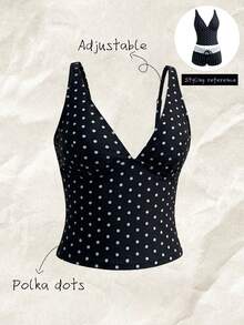 Elavelle Top de bikini de mujer con cuello en V profundo y estampado aleatorio, para primavera/verano - Multicolor - Ver 1