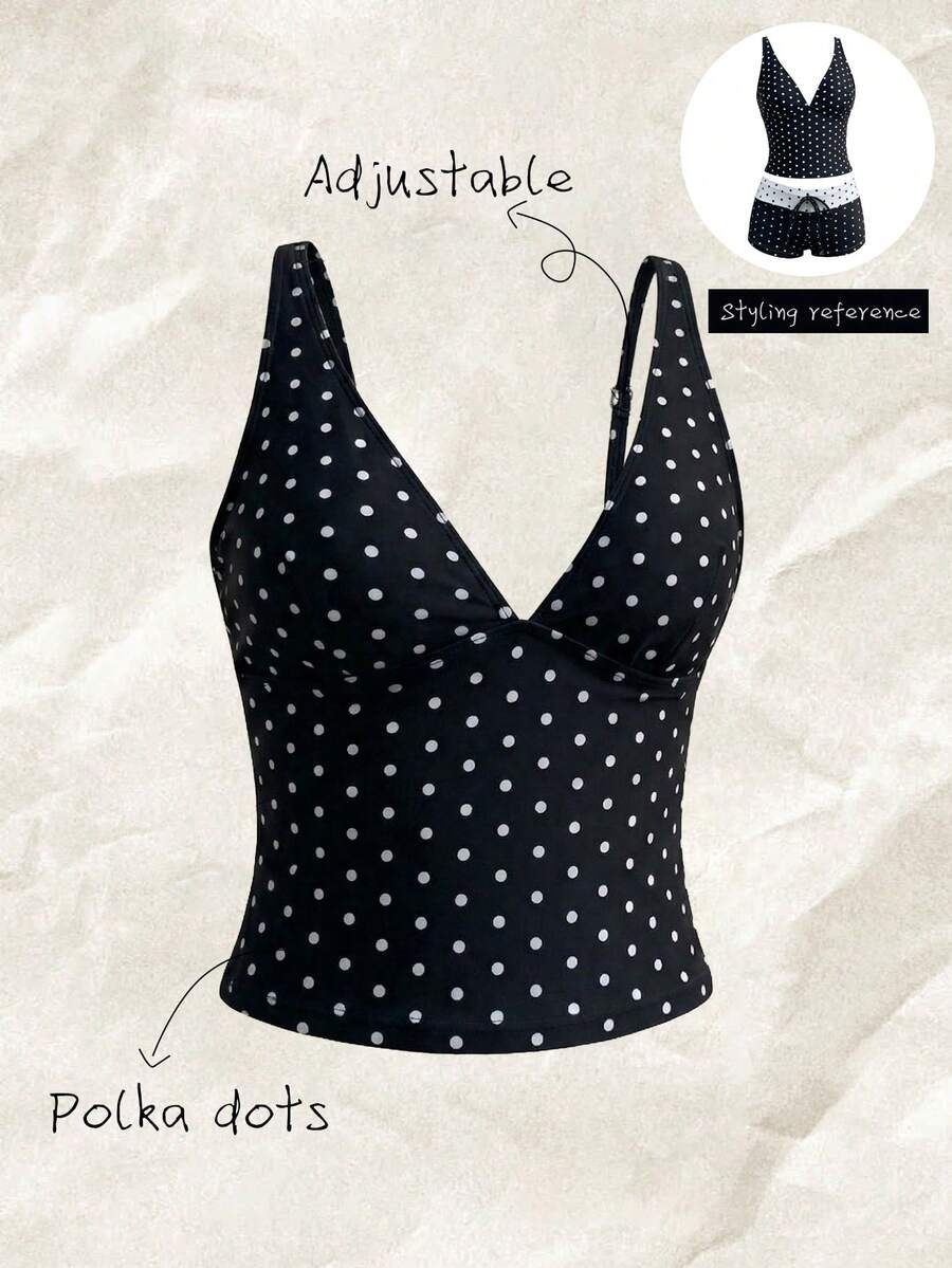 Elavelle Top de bikini de mujer con cuello en V profundo y estampado aleatorio, para primavera/verano - Multicolor - Ver 1