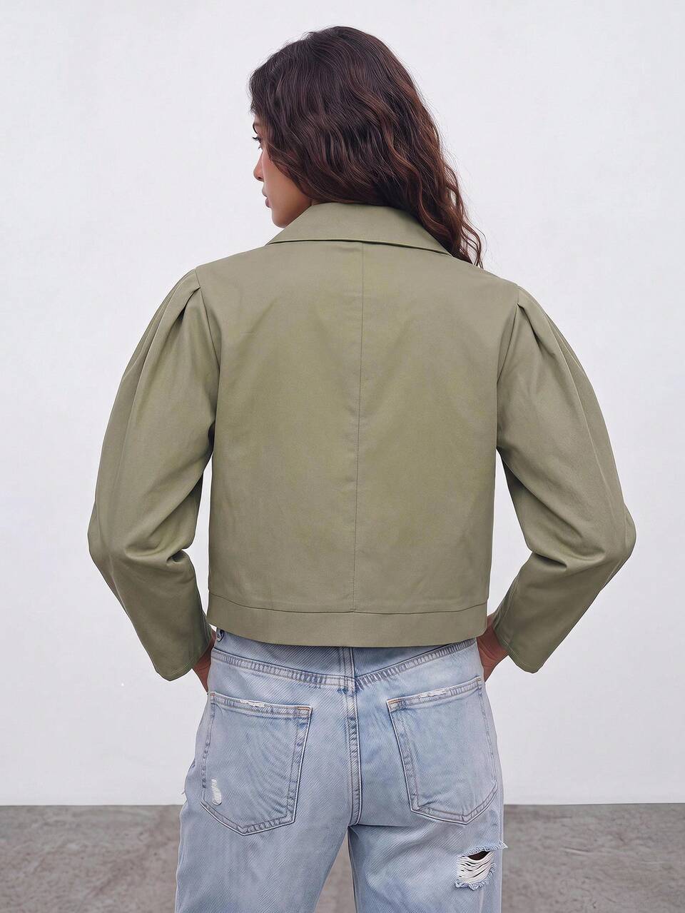 SHEIN Maija Women's Olive Green Long Sleeve Regular Jacket, Vintage Casual Old Money Teacher Style, Romantic Fashion Everyday Work Going Out Autumn