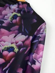GlowEve Middle-Aged Women Spring Autumn Navy Blue Floral Pattern Elastic Mesh Long Sleeve T-Shirt Slimming Fashion Matching Casual Daily Family Birthday - Purple - View 8