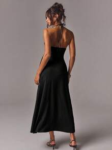 Athîral Women's Casual V-Neck Long Dress - Black - View 2