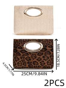 Cirelle 1Pc/2Pcs Portable PU Leather Hand Clutch Equipped With Shiny Metal Hardware. Retro Leopard And Minimalist Woven Designs Are Selectable. Large Capacity Holds Personal Essentials, Perfect For Multiple Occasions As A Refined Festival Gift For Females. - Multicolor - View 18