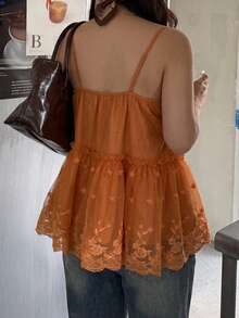 Dazy Plus Lace Patchwork Orange Spring/Summer Comfortable Korean Style Camisole Blouse - Orange - View 2