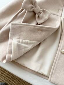SHEIN Baby Girl Woven Solid Color Plush Turn-Down Collar 3D Bow Casual Woolen Autumn Winter - Apricot - View 4