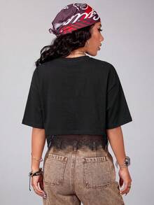 Comfortcana Women's All-Season Going Out Sexy Streetwear Y2k Chic Goth Punk Vintage Basic Preppy Washed Black Loose Short Crop Tops Black Tops Casual Blouses - Black - View 4