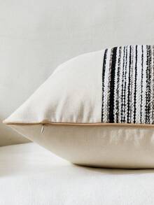 Cirelle 1pc/2pcs All-Season Middle Vertical Striped Patchwork Throw Pillow Covers, Square Cushion Cases With Piped Edge Design, Neutral Rustic Farmhouse Boho Home Decor For Sofas,Bedrooms,Bay Windows,Homestays&Influencer Apartments,Pillow Insert Not Included - Black - View 7