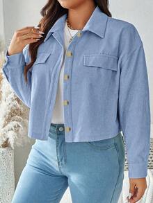 SHEIN LUNE Plus Size Casual Smart Casual Versatile Solid Color Cropped Jacket Office Fall - Baby Blue - View 8