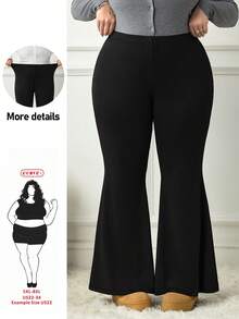 SHEIN CURVE+ Plus Size Casual Versatile Solid Color Flare Pants Fall - Black - View 2