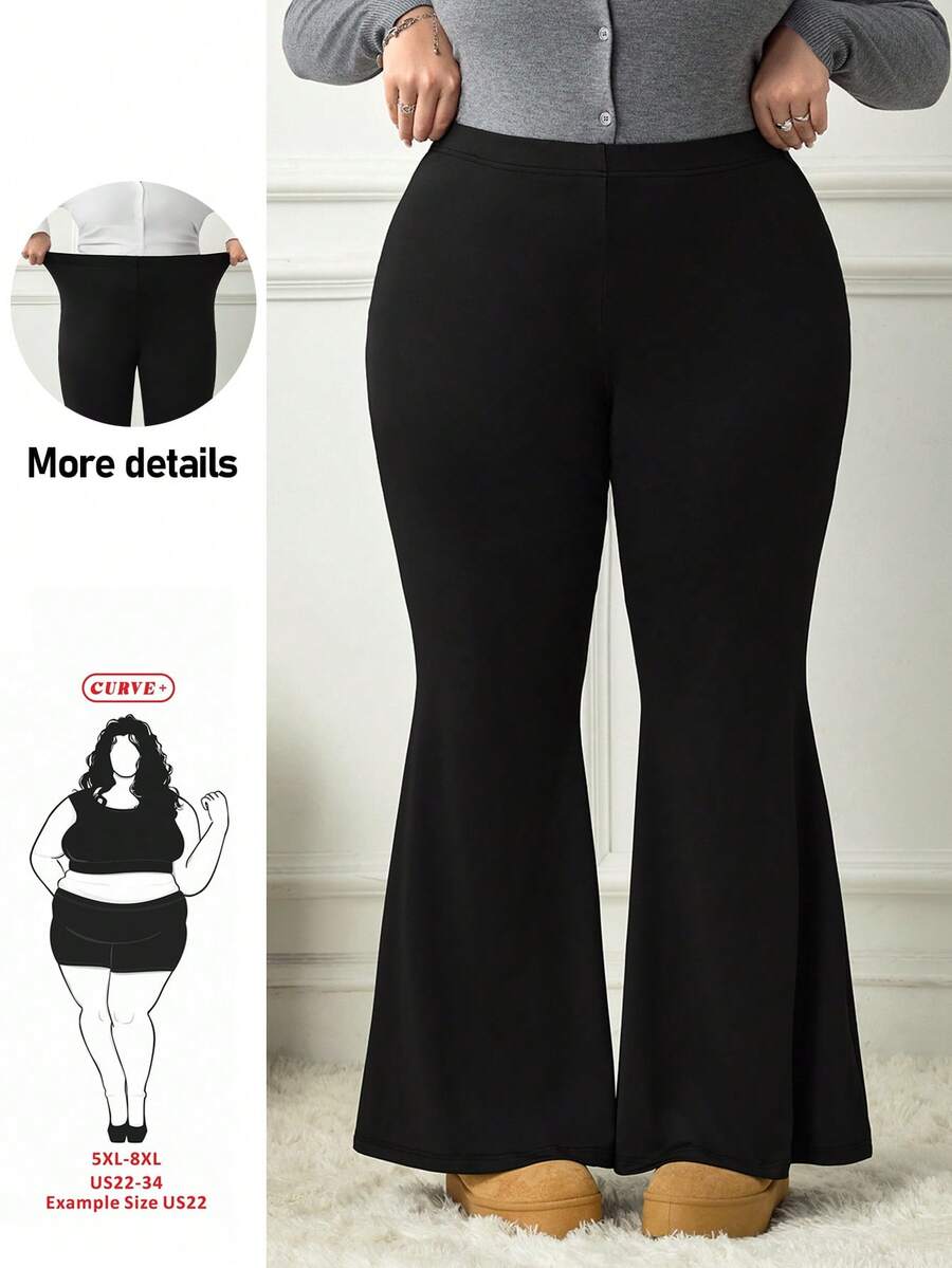 SHEIN CURVE+ Plus Size Casual Versatile Solid Color Flare Pants Fall