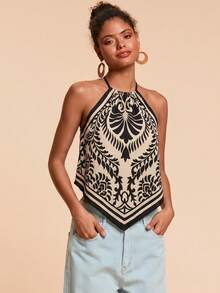 Travachic Women's Versatile Striped Color-Block Asymmetrical Hem Top - Apricot - View 6