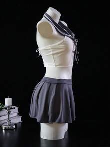 Dansine 性感JK制服学院风水手服，迷人女士服装套装 - 灰色 - 查看 5
