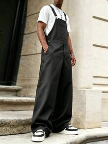 PAVTROS Men's American Vintage Cargo Style Style Overalls, Loose Wide Leg - Black - View 3