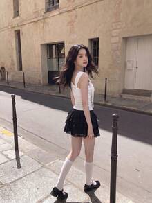SHEIN MOD White Asymmetrical Shoulder Women Summer Music Festival White Top Tops - White - View 7