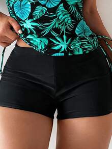 Swim Lushoire 女款熱帶印花分體式比基尼套裝，適合海灘度假 - 黑色 - 查看 3