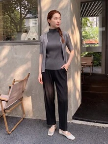Zaforene Women's Striped Casual Minimalist Versatile Daily Wear Shirt Office Light Grey Summer - Light Grey - View 5