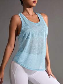 Gameset SHEIN Sport 女款簡約百搭透視運動背心，適合日常健身 - 藍色 - 查看 5