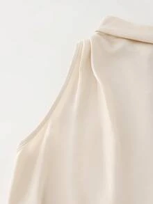 SHEIN Gaun Wanita Elegan Tanpa Lengan Terbaru dengan Hiasan Renda di Bagian Bawah - Aprikot - View 5