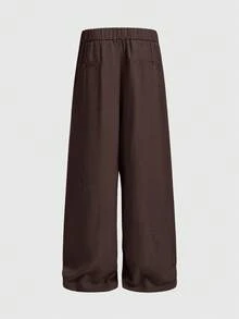 EASEVO Pantalones de pierna curva de unicolor para hombre de talla grande estilo commuter - Café integral - Ver 8