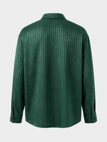 ROMWE MEN Men's Elegant Fashion Striped Ruffle Single-Breasted Shirt - Green - View 11