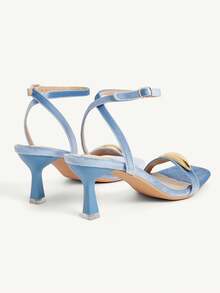 CUCCOO CHICEST Rear Crossed Strap Metal Accessories Open-Toed Square Toe Stiletto Fashion Commuter Blue Suede Ladies High Heel Sandals Dating Vacation - Blue 1 - View 6