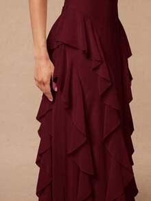 Silquee Women's Summer Elegant Solid Color Backless Halter Neck Ruffle Dress - Burgundy - View 8