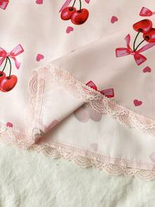 2pcs Set Piyama Nyaman untuk Anak Perempuan, Terbuat dari Sutra Imitasi dengan Motif Beruang Bergaris dan Atasan Camisole serta Celana Pendek - Baby Pink - View 5