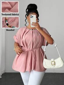 Maweii Spring/Summer Casual Vacation Elegant Sophisticated Niche Design Daily Wear Evening Office Commute Dusty Pink Slimming Plus Size Women's Blouse - Pink - View 2