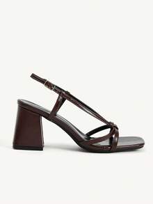 CUCCOO CHICEST Fairy Style Buckle Stiletto Sandals, Bow Square Toe High-Heeled Sandals For Women's Summer Wear - Brown - View 3