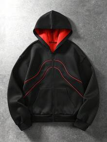 ROMWE MEN Men's Colorblock Split Design Streetwear Sweatshirt Hoodie Sweatshirt - Black - View 1