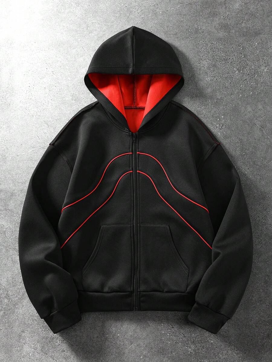 ROMWE MEN Men's Colorblock Split Design Streetwear Sweatshirt Hoodie Sweatshirt - Black - View 1