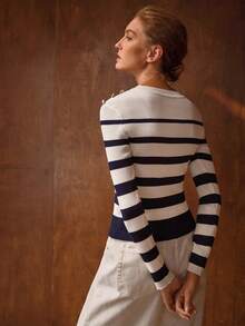 MOTF PREMIUM STRIPED BUTTON DECOR SWEATER - Royal Blue - View 5