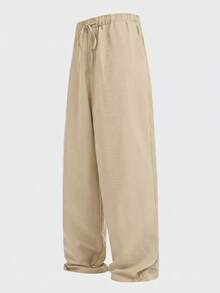 COMVAIL Men's Plus Size Casual Pants With Drawstring Waist And Pockets For Office And Commute - Khaki - View 2