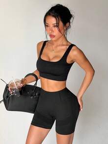 Dewbera Dewbera Women's Solid Color Pleated Casual Athleisure Dallas Cowboy Cheerleader Modest Versatile Daily Gym Travel Sports Shorts Black Summer - Black - View 2