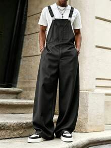 PAVTROS Men's American Vintage Cargo Style Style Overalls, Loose Wide Leg - Black - View 5