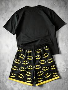 BATMAN X SHEIN Manfinity EMRG 男士字母印花短袖T恤與短褲休閒日常套裝 - 彩色 - 查看 2