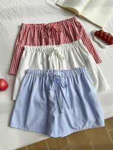 Comfortcana Plus Size Summer Striped Plaid Solid Color Shorts Multi-Pack - Multicolor - View 6