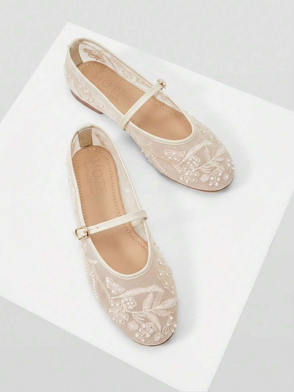 MOTF LADIES ELEGANT LACE EMBROIDERED FAUX PEARL DECORATIVE FLATS, COMFORTABLE AND BREATHABLE ADJUSTABLE BUCKLE STRAPS, DAILY VERSATILE SHOES