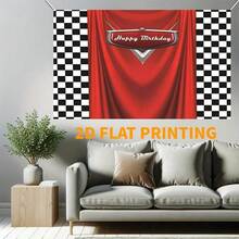 Latar Belakang Dekorasi Tema Ulang Tahun Mobil Merah Kotak-kotak Hitam Putih 2D 1 buah, Latar Belakang Foto Mobil Balap Merah, Spanduk Selamat Ulang Tahun untuk Properti Photobooth - warna-warni - View 2