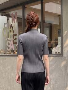 Zaforene Women's Striped Casual Minimalist Versatile Daily Wear Shirt Office Light Grey Summer - Light Grey - View 2